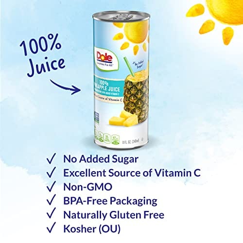 Dole 100% Pineapple Juice, 100% Fruit Juice with Added Vitamin C, 8.4 Fl Oz Cans (Pack of 24)