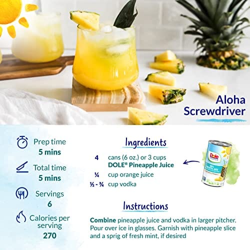 Dole Pineapple Juice, 100% Fruit Juice with Added Vitamin C, 6 Fl Oz (Pack of 6), 48 Total Cans