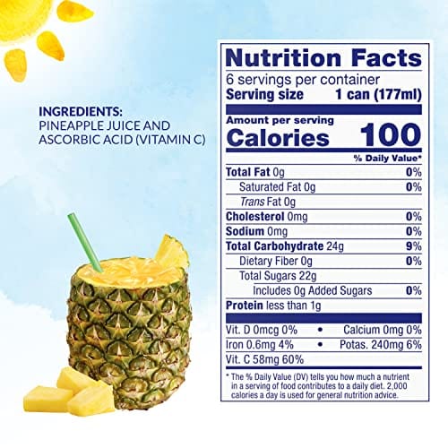 Dole Pineapple Juice, 100% Fruit Juice with Added Vitamin C, 6 Fl Oz (Pack of 6), 48 Total Cans