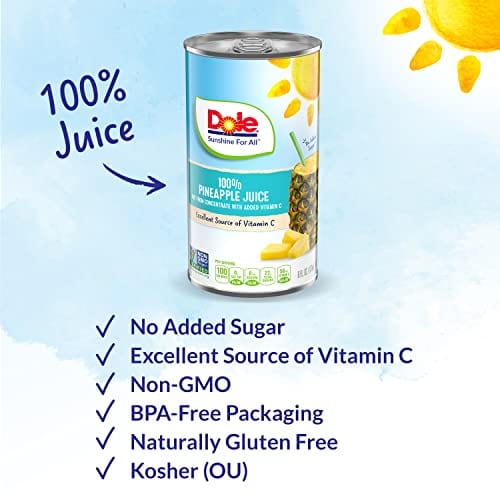 Dole Pineapple Juice, 100% Fruit Juice with Added Vitamin C, 6 Fl Oz (Pack of 6), 48 Total Cans