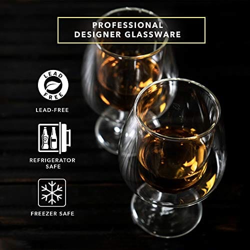 Dragon Glassware Whiskey Glasses, Clear Glass Double Wall Insulated Bourbon Barware, Unique Snifter Drinkware Gift for Men, 8oz Capacity, Set of 2