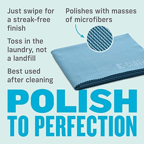 E-Cloth Glass & Polishing Cloths, Premium Microfiber Glass Cleaner, Great for Windows, Glass and Mirrors, Washable and Reusable, 100 Wash Guarantee, Alaskan Blue, 4 Pack