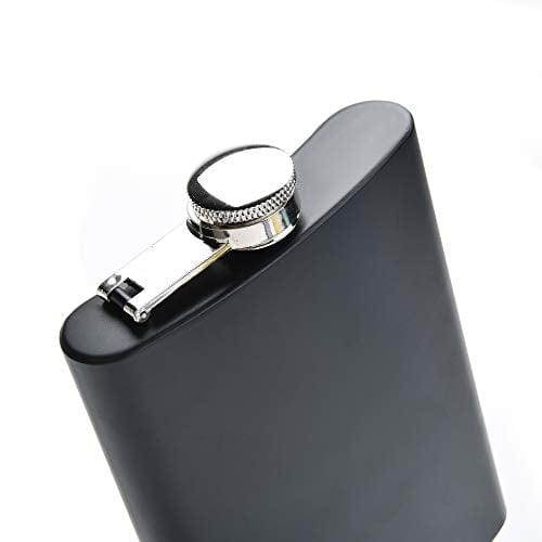 Black Flask Stainless Steel with Funnel,8 Oz, Set of 8