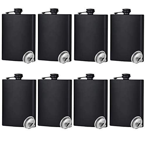 Hip Flask for Liquor Matte Black Stainless Steel Leakproof with Funnel,8 Oz, Set of 8