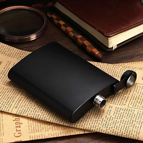 Hip Flask for Liquor Matte Black Stainless Steel Leakproof with Funnel,8 Oz, Set of 8