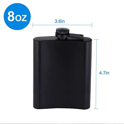 Hip Flask for Liquor Matte Black Stainless Steel Leakproof with Funnel,8 Oz, Set of 8