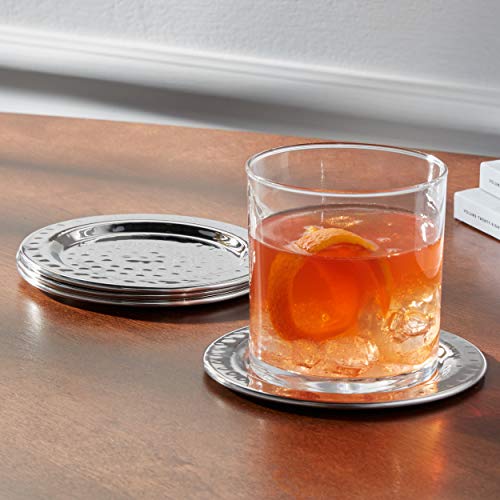 Elegance Hammered 4-Inch Stainless Steel Coasters, Set Of 4