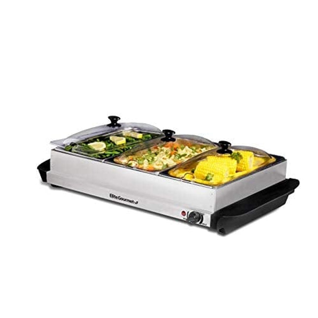 Ovente Electric Buffet Server Tray, Two Stainless Steel 1L Warming