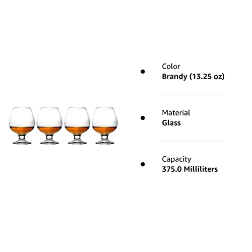 Epure Collection 4 Piece Glass Set - For Drinking Brandy, Bourbon, and Wine (Brandy (13.25 oz))