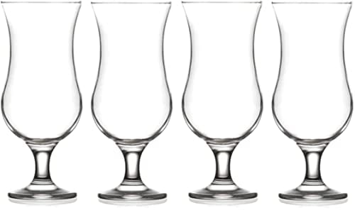 Epure Venezia Collection 4 Piece Hurricane Glass Set - Perfect for Drinking Pina Coladas, Cocktails, Full-Bodied Beer, Juice, and Water (Pina Colada (15.5 oz))