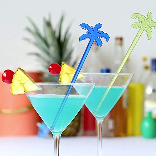 ESKONI 7 Inch Plastic Cocktail Ice Drink Swizzle Sticks Tropical Palm Tree Set of 50