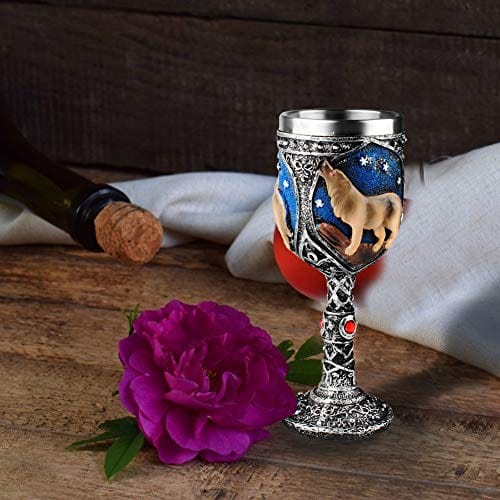 Wolf Goblet Stainless Steel, Resin 3D Wine Chalice Goblet Cup Kitchen Party Hosting Decorative Holiday Souvenirs (Brown)