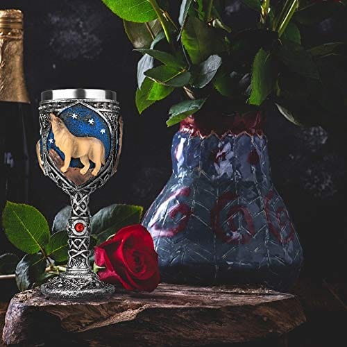 Wolf Goblet Stainless Steel, Resin 3D Wine Chalice Goblet Cup Kitchen Party Hosting Decorative Holiday Souvenirs (Brown)