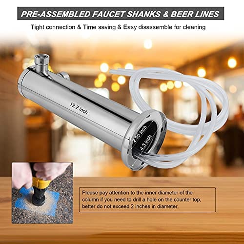 M5- FERRODAY Dual Faucet Draft Beer Tower Double Faucet Tap Beer Tower Dispenser Double Beer Tap Stainless Steel Tower Brass Faucet Stainless Core Pre-assembled Lines for Homebrew - 3