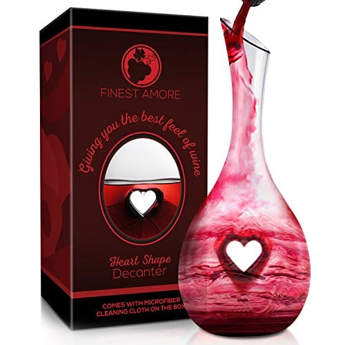 Finest Amore Wine Decanter - 1200ml Heart Shaped Red Wine Carafe - Lead-free Crystal Glass, Wine Gift, Wine Accessories