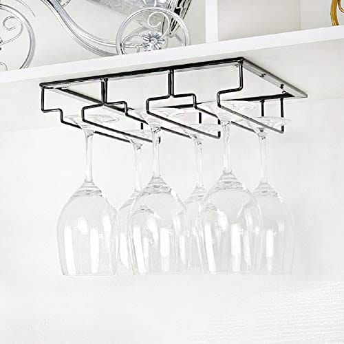 Wine Glass Rack - Under Cabinet Stemware Wine Glass Holder Glasses Storage Hanger 2 Pack Metal Organizer for Bar Kitchen Black