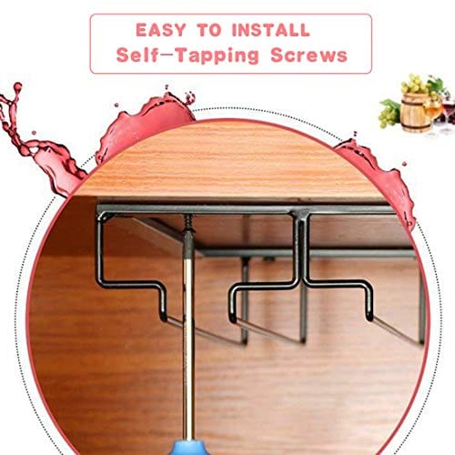 Wine Glass Rack - Under Cabinet Stemware Wine Glass Holder Glasses Storage Hanger 2 Pack Metal Organizer for Bar Kitchen Black