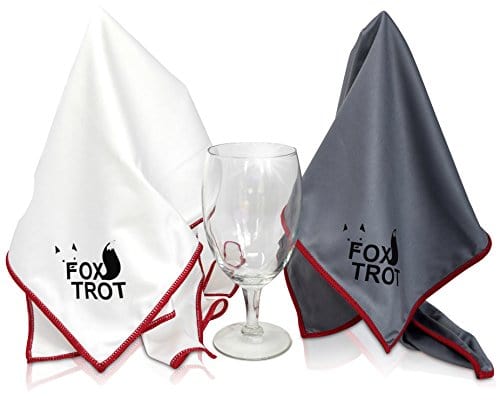 Fox Trot Large Microfiber Polishing Cloths (2 Pack White | Gray) | Streak Free, Lint Free Shine and Clarity for Wine Glasses, Stemware and More