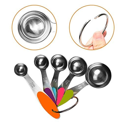 Fsdifly-Stainless Steel Measuring Spoons 5 Piece Stackable Set - Measuring Set for Cooking and Bakin (A)