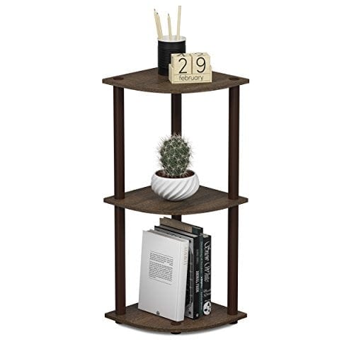 Furinno Turn-N-Tube 3-Tier Corner Display Rack Multipurpose Shelving Unit, Walnut/Brown