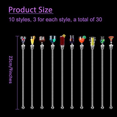 Geiserailie 30 Pieces Acrylic Cocktail Stirrer Sturdy Cocktail Swizzle Stirrer Clear Swizzle Sticks Cocktail Colorful Cocktail Drink Stirrer for Bars Bartender Cafes Restaurants Home Use