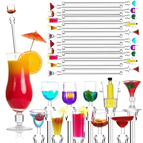 Geiserailie 30 Pieces Acrylic Cocktail Stirrer Sturdy Cocktail Swizzle Stirrer Clear Swizzle Sticks Cocktail Colorful Cocktail Drink Stirrer for Bars Bartender Cafes Restaurants Home Use