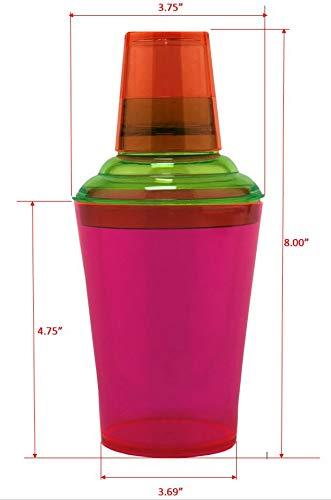 17.5 Ounces. 3 Piece. Shaker Set for Cocktails or Martinis, Clear, Break Resistant Plastic, , Neon, Pink, GET SH-175-NEON-EC (Pack of 4)