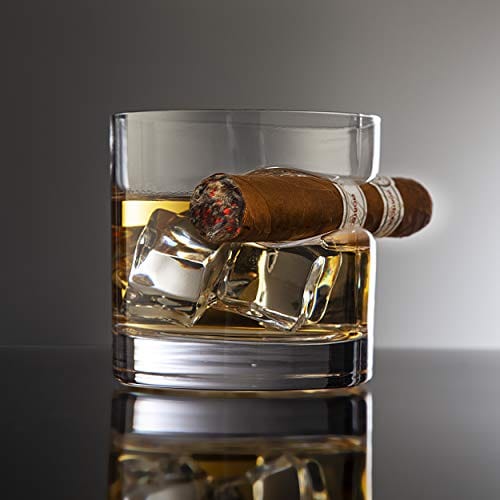 Godinger Cigar Whiskey Glass Wooden Gift Box Set with Old Fashioned Glass, Cooling Whiskey Stones and Tongs Bar Set