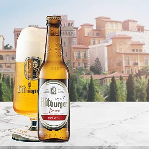 Bitburger Drive Non-Alcoholic Beer 30-Pack, Award Winning Beer from Germany, 11.2oz/btl w Phone/Tablet Holder & Recipes