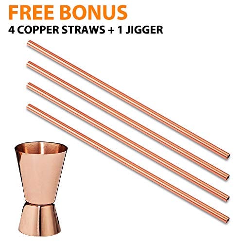 Gold Armour Moscow Mule Copper Mugs - Set of 4, 16 oz Copper Mug Cups, Great Gift Set with 4 Cocktail Copper Straws and Jigger