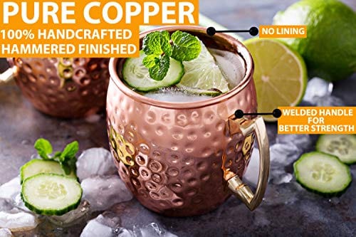 Gold Armour Moscow Mule Copper Mugs - Set of 4, 16 oz Copper Mug Cups, Great Gift Set with 4 Cocktail Copper Straws and Jigger