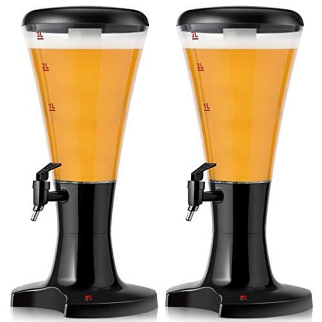 BeerSquad Beer Tower - 3L 100 oz. Clear Beverage Tower Dispenser with  Included Ice Tube, Easy Clean, Dual Action Integrated Tap