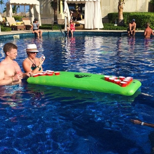 Go Pong Pool Pong Table with Inflatable Floating Beer Pong Table, Neon Green