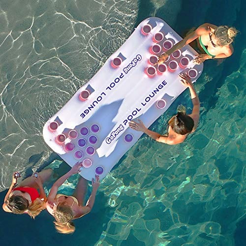 GoPong Pool Lounge Floating Beer Pong Table Inflatable with Social Floating, White, 6'