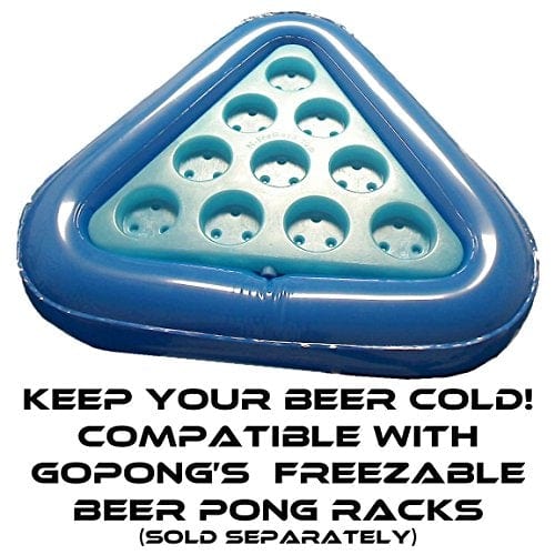 GoPong Pool Pong Rack Floating Beer Pong Set, Includes 2 Rafts and 3 Pong Balls, Blue