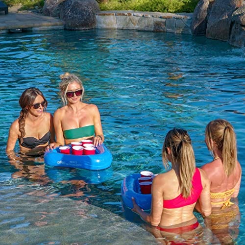 GoPong Pool Pong Rack Floating Beer Pong Set, Includes 2 Rafts and 3 Pong Balls, Blue