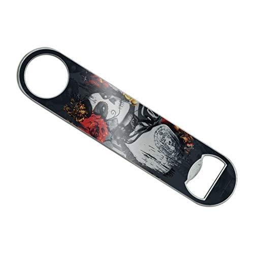 Dia de los Muertos Day of the Dead Woman Tattoo Stainless Steel Vinyl Covered Flat Bartender Speed Bar Bottle Opener