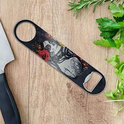 Dia de los Muertos Day of the Dead Woman Tattoo Stainless Steel Vinyl Covered Flat Bartender Speed Bar Bottle Opener