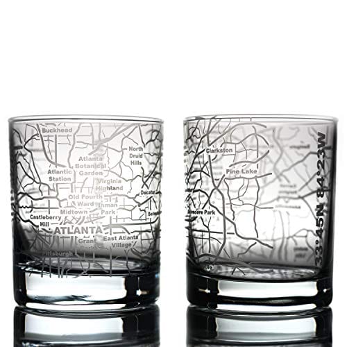 Greenline Goods Whiskey Glasses - 10 Oz Tumbler Gift Set for Atlanta lovers, Etched with Atlanta Map | Old Fashioned Rocks Glass - Set of 2