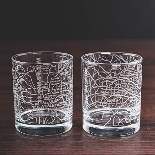 Greenline Goods Whiskey Glasses - 10 Oz Tumbler Gift Set for Atlanta lovers, Etched with Atlanta Map | Old Fashioned Rocks Glass - Set of 2