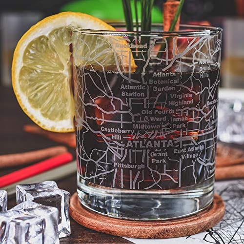 Greenline Goods Whiskey Glasses - 10 Oz Tumbler Gift Set for Atlanta lovers, Etched with Atlanta Map | Old Fashioned Rocks Glass - Set of 2