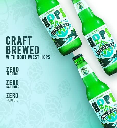 H2OPS Sparkling Hop Water - Variety Pack, 0 Alcohol, 0 Calorie, (12 Pack Glass Bottles) Craft Brewed, Premium Hops, Lightly Carbonated, Gluten Free, Unsweetened, NA Beer