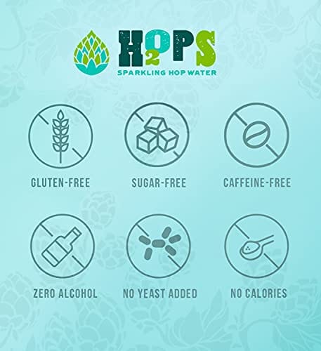 H2OPS Sparkling Hop Water - Variety Pack, 0 Alcohol, 0 Calorie, (12 Pack Glass Bottles) Craft Brewed, Premium Hops, Lightly Carbonated, Gluten Free, Unsweetened, NA Beer