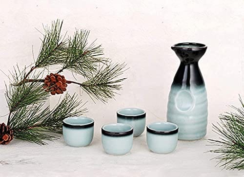 Happy Sales HSSS-BLU03, 5 piece Ceramic Sake set - Grey Blue