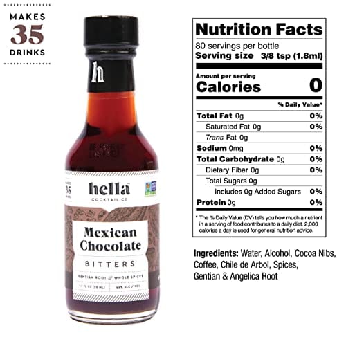 Hella Cocktail Co. 5-Pack Bitters Bar Set (8.5 Fl Oz Total) - Craft Aromatic, Orange, Ginger, Mexican Chocolate, and Smoked Chili Cocktail Bitters