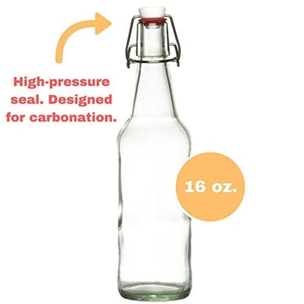 Swing Top Glass Bottles Brewing Bottles for Kombucha, Beer, Kiefer - 16 oz. - Grolsch Style Bottle (6 Set) with Funnel