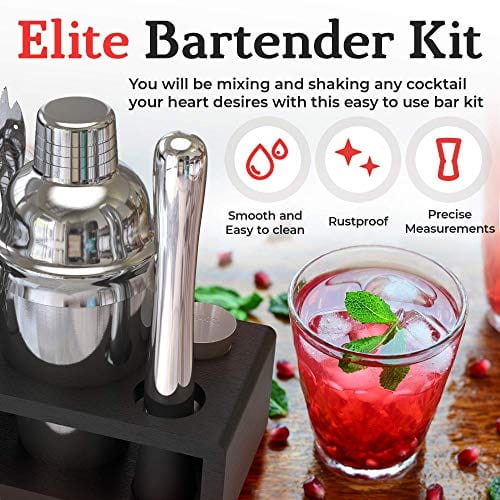 Highball & Chaser Bartender Kit with Black Stand | Martini Shaker Set with Mixologist Bar Tools Bar Set for Home Bars Drink Mixing kit | Jigger, Cocktail Shaker, Muddler, Mixing Spoon, Strainer, Knife