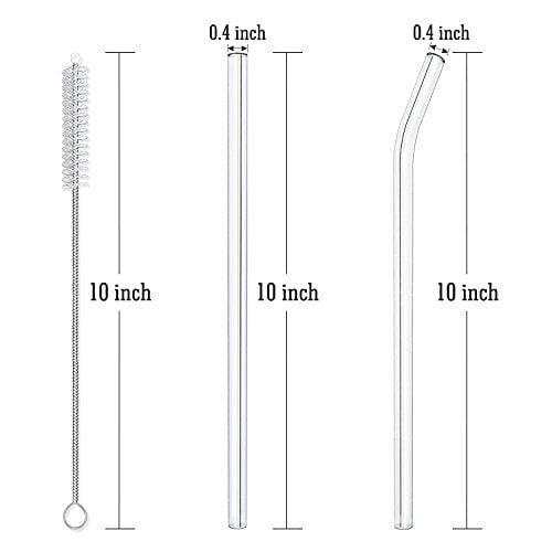 Hiware Reusable Glass Straws Set, 4-piece Drinking Staws with Cleaning Brush, 10