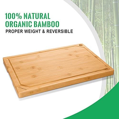 Hiware Extra Large Bamboo Cutting Board for Kitchen, Heavy Duty Wood Cutting Board with Juice Groove, 100% Organic Bamboo, Pre Oiled, 18