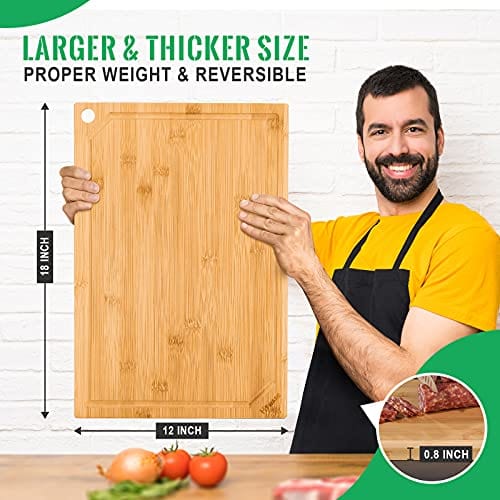 Hiware Extra Large Bamboo Cutting Board for Kitchen, Heavy Duty Wood Cutting Board with Juice Groove, 100% Organic Bamboo, Pre Oiled, 18